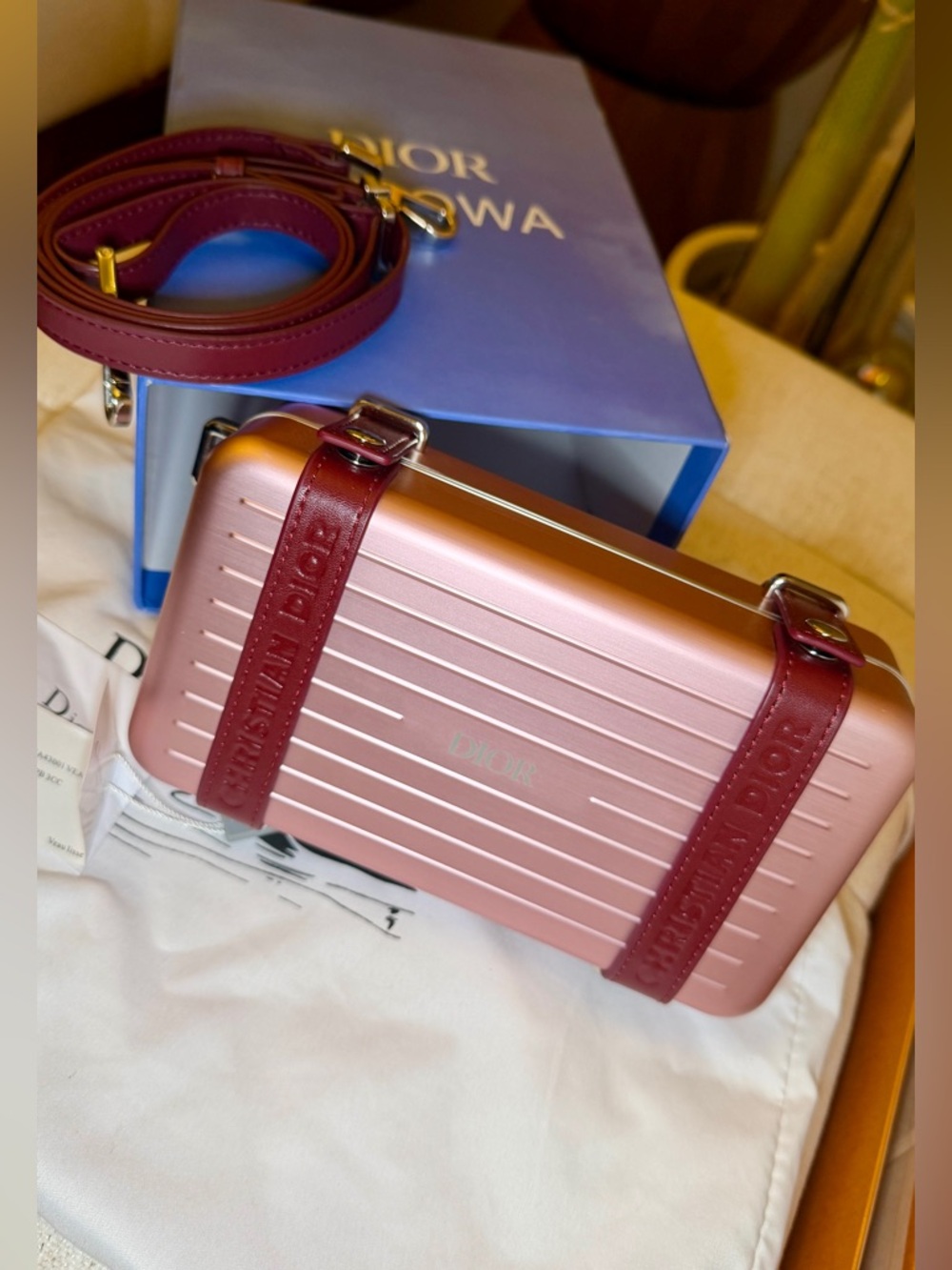 D.I.O.R Rimowa Metallic Blue Bag Wallet with Strap